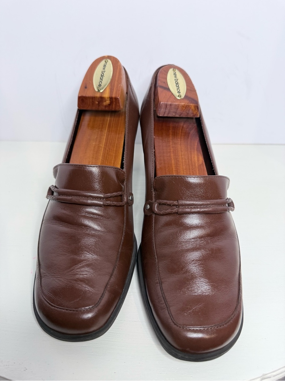 Naturalizer Brown Leather Heel Loafers with Braided Accent Size 9.5